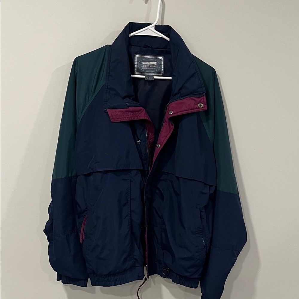 Vintage 90s Windbreaker Navy and Green Jacket unisex